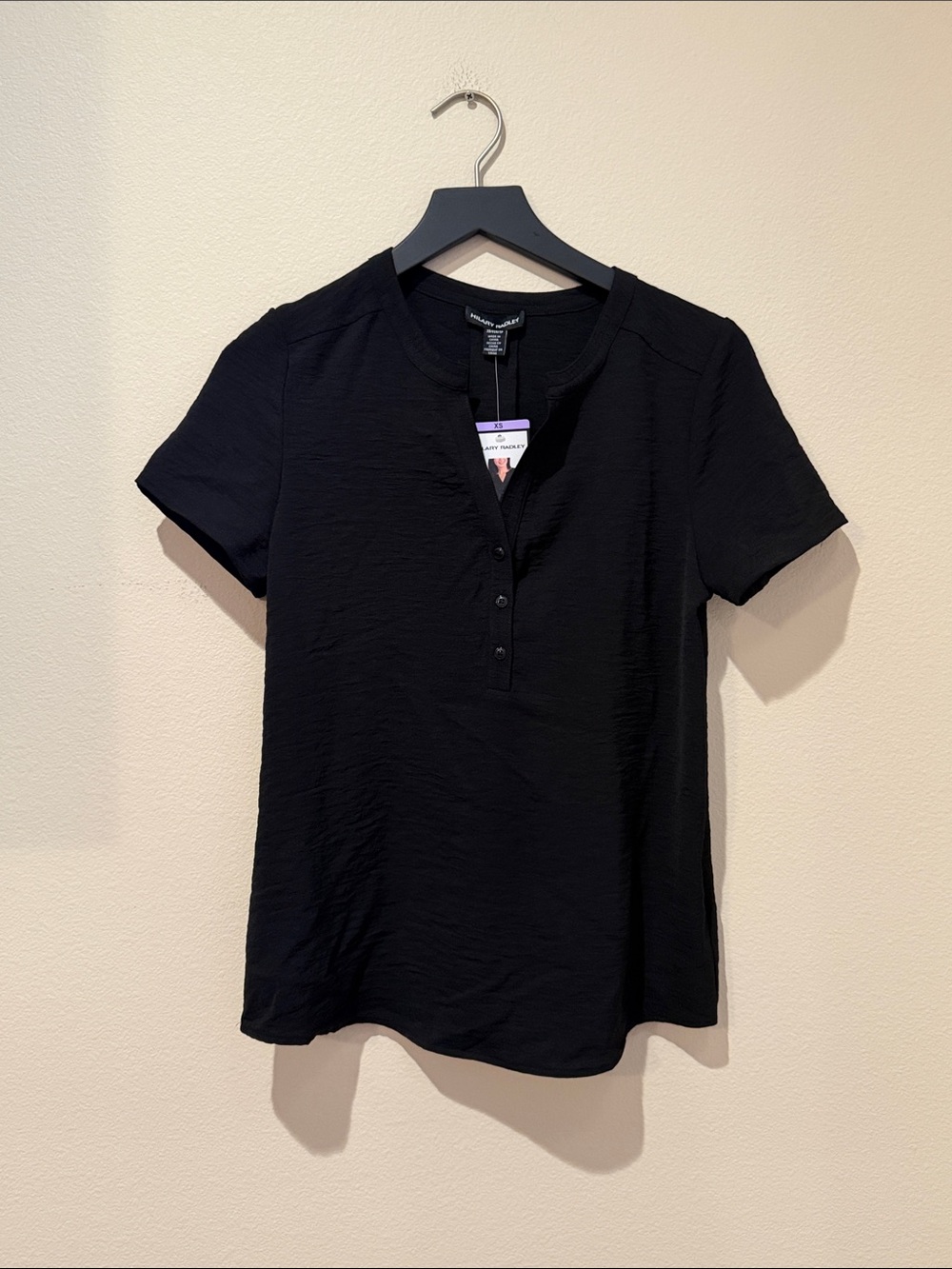 NWT Hillary Radley Black Short-Sleeve Henley Top